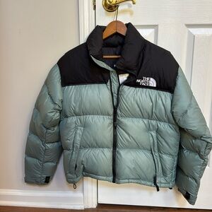 North Face puffer black and seafoam green